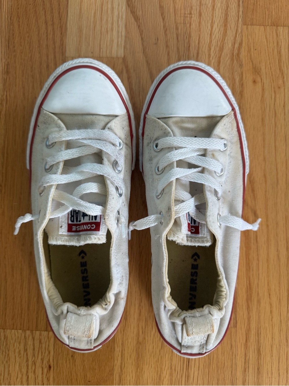Converse White Canvas Low-Top Sneakers with Red Trim